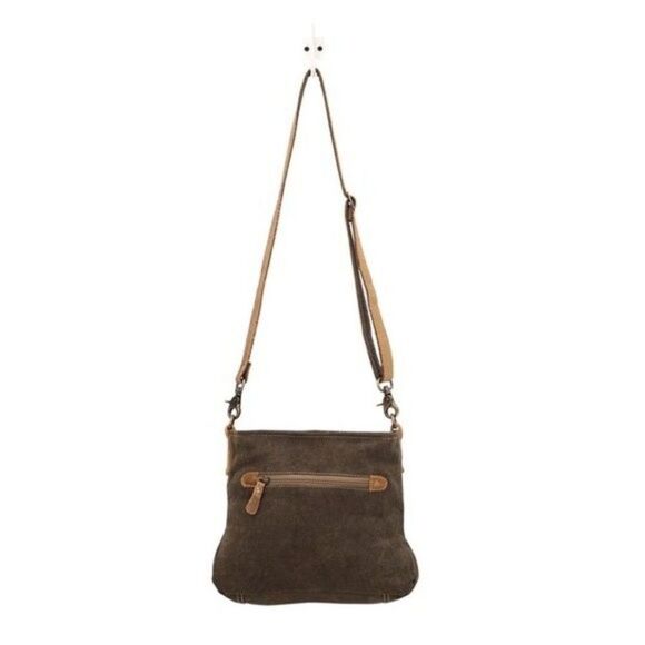 Myra Bag Handmade Saplings Shoulder Bag Upcycled Canvas & Cowhide Leather - Picture 5 of 6